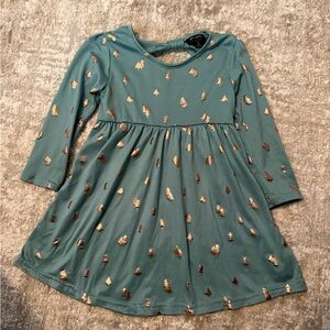 Picapino Teal Long Sleeve Kids Dress with Gold Accents size 3T